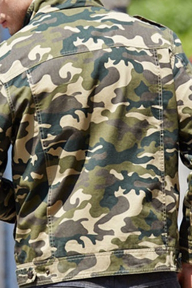 Mens Leisure Fashion Camouflage Printed Long Sleeve Zip Up Slim Fit Military Jacket