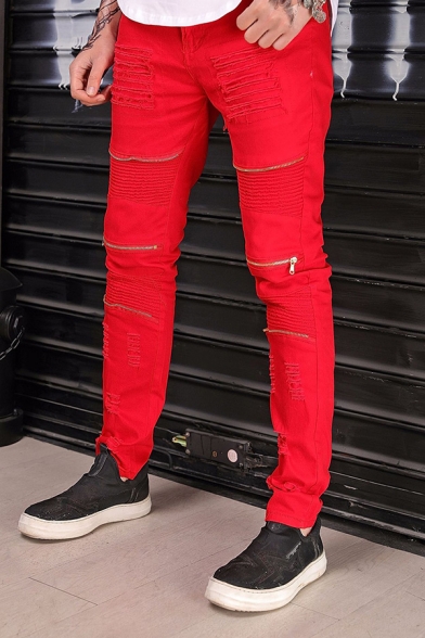 red color jeans