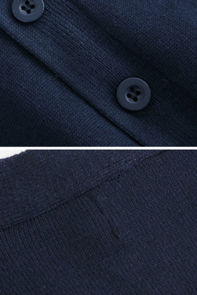 Simple Plain Navy Long Sleeve Button Up Japanese JK School Class Uniform Sweater Cardigan