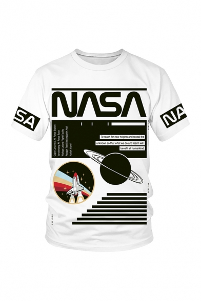 Unisex Fashion NASA Planet 3D Printed Short Sleeves Round Neck Casual T-Shirt