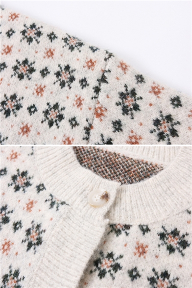 Vintage Geometric Printed Long Sleeve Button Up Alpaca Knit Oversized Cardigan Coat