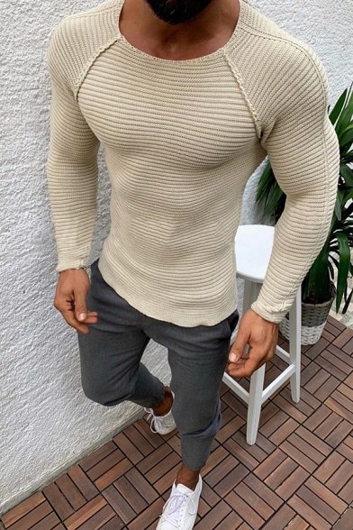 Fubotevic Men Printed Knit Long Sleeve Slim Fit Round Neck Casual Pullover Sweater 