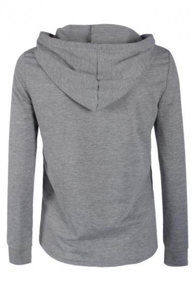 Casual Cozy Long Sleeve Drawstring Zipper Front Pockets Side Slim Fit Plain Hoodie for Women