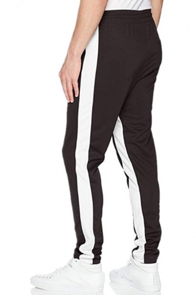 Creative Logo Stripe Printed Drawstring Waist  Slim Fit Sports Pants for Men