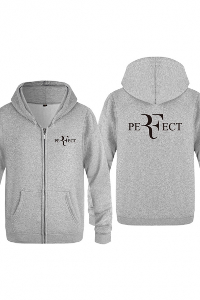 Exclusive Letter PERFECT Printed Long Sleeves Zipper Placket Unisex Sports Hoodie