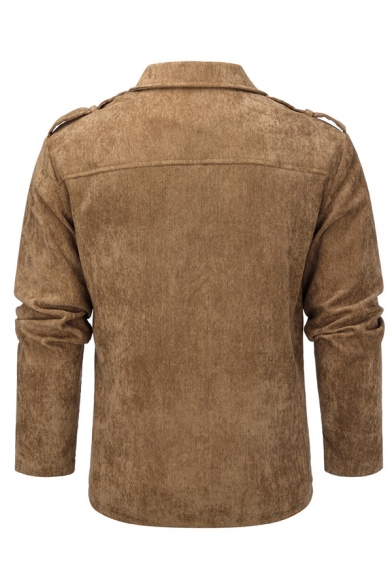 Fashionable Mens Solid Color Epaulets Long Sleeve Zipper Decoration Slim Corduroy Jacket