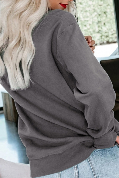 Hot Popular Letter Print Long Sleeve Regular Fit Pullover Sweatshirt for Ladies