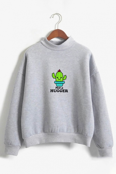 Lovely Cactus NOT A HUGGER Letter Printed Long Sleeve Casual Graphic Sweatshirt
