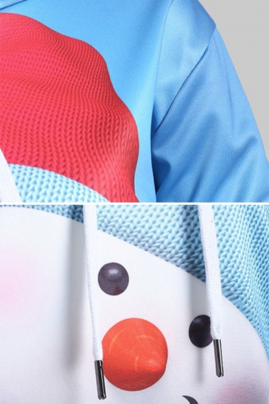 Lovely Snowman Printed Long Sleeve Loose Fit Drawstring Hoodie