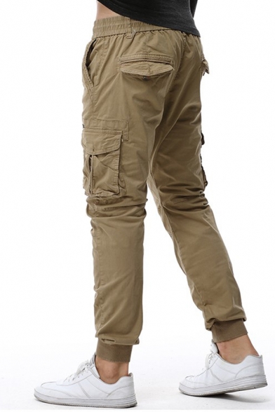 Men's Leisure Zipper Placket Multi Pockets Plain Cargo Pants