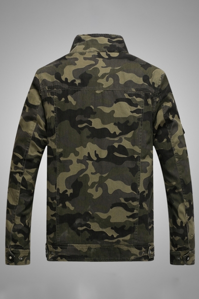 Mens Leisure Fashion Camouflage Printed Long Sleeve Zip Up Slim Fit Military Jacket