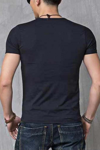 Whole Colored Round Neck Short Sleeves Slim Fit Casual T-Shirt for Metrosexual Men