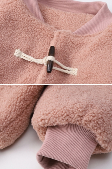 Women Casual Warm Blouson Sleeve Pockets Side Shearling Plain Boxy Duffle Coat
