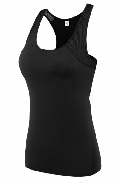 Yoga Girls' Cozy Sleeveless Scoop Neck Mesh Patched Contrasted Slim Fit Stretchy Tank Top