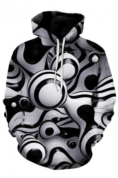 Black and White Fancy Ball 3D Print Long Sleeve Loose Pullover Hoodie