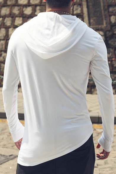 Designer Cowl Neck Irregular Hem Slim Fit Hooded T-Shirt for Men - Beautifulhalo.com
