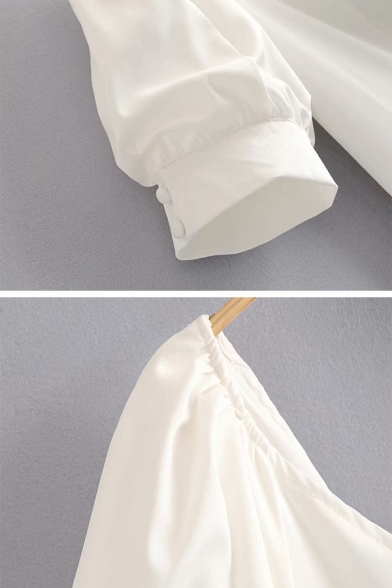Elegant Pretty White Short Sleeve V-Neck Frog Button Slim Fit Mini A-Line Dress for Girls