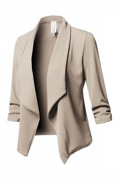 Elegant Women's Plain Long Sleeve Shawl Collar Asymmetric Fitted Draped-Front Blazer