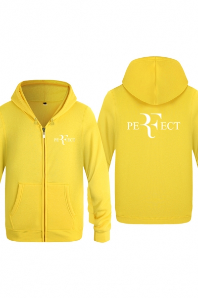 Exclusive Letter PERFECT Printed Long Sleeves Zipper Placket Unisex Sports Hoodie