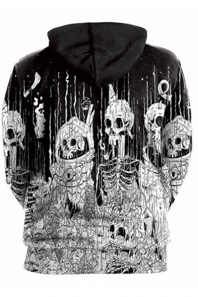 Fancy Skull Skeleton Letter MISERABLE 3D Printed Black Long Sleeve Pullover Hoodie
