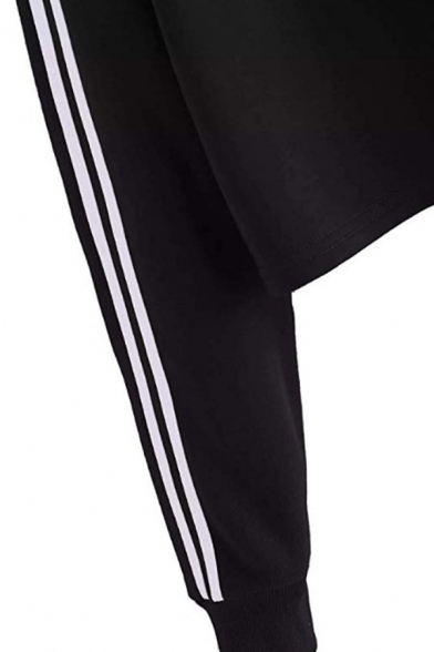 Fitness Sportswear Long Sleeve Drawstring Stripe Printed Loose Fit Crop Plain Hoodie for Girls