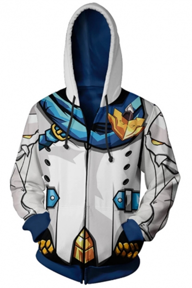 Funny Anime Cosplay Costume Long Sleeve Zip Up White and Blue Leisure Hoodie