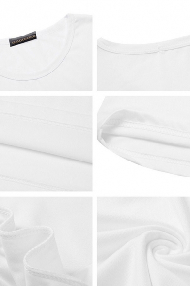 Harajuku Simple Cartoon Printed Short Sleeve Crew Neck White T-Shirt for Girls