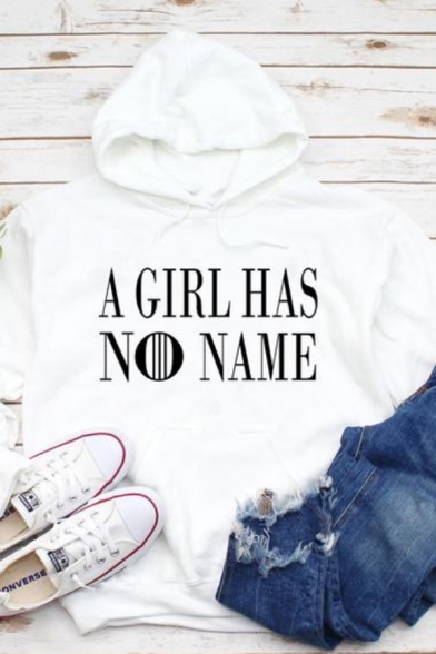 Hot Popular A GIRL HAS NO NAME Letter Print Long-Sleeved Casual Pullover Hoodie