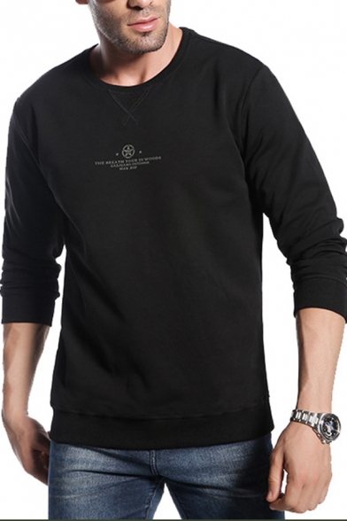 Men's Casual Letter Logo Printed Long Sleeves Round Neck Pullover Sweatshirt