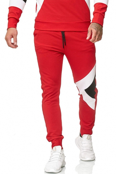Mens Casual Geometric Pattern Mid-Rised Sweatpants Sports Trousers with Drawstring