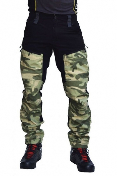 Mens Leisure Camouflage Patch Multi-pocket Straight Trousers Cargo Pants