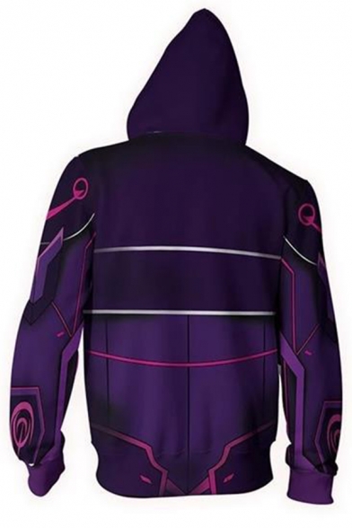Mens Leisure Comic Anime Cosplay Costume 3D Printed Long Sleeve Zip Up Purple Hoodie