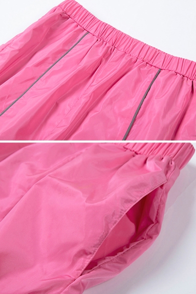 Pink Stylish Reflective Striped Panel Long Sleeve Zip Up Cropped Coat Elastic Waist Sweatpants Co-ords