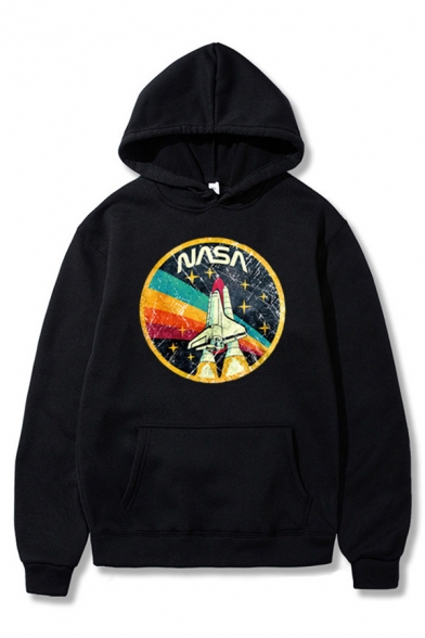 Unisex Fashion NASA Letter Rocket Pattern Long Sleeve Oversized Hoodie