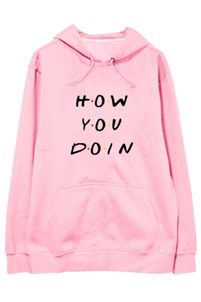 Unisex Letter HOW YOU DOIN Printed Long Sleeve Oversized Pullover Hoodie