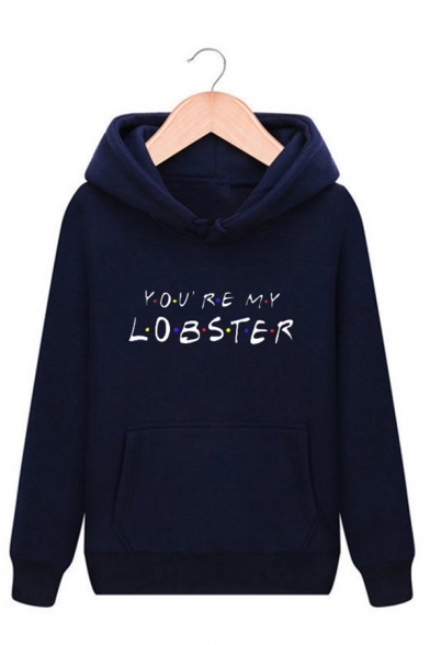 Unisex Letter YOU'RE MY LOBSTER Print Long Sleeve Drawstring Hoodie with Pocket