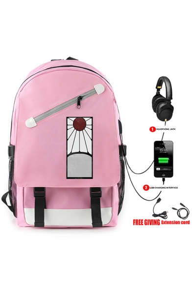 Cartoon Printed Slant Zipper Placket Travel Bag Outdoor Backpack with USB Charging