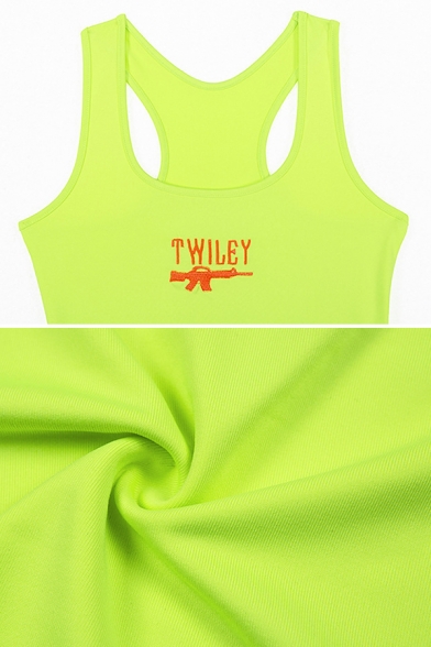 Funny Embroidery Gun Letter TWILEY Print Sleeveless Tank with Casual Shorts Two Piece Set