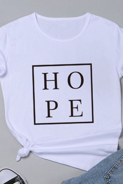 Square Letter HOPE Printed Short Sleeves Crew Neck Summer T-Shirt