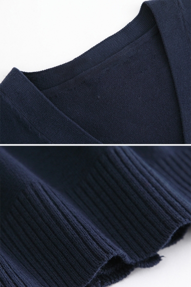 Simple Plain Navy Long Sleeve Button Up Japanese JK School Class Uniform Sweater Cardigan