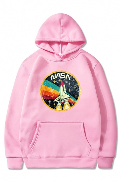 Unisex Fashion NASA Letter Rocket Pattern Long Sleeve Oversized Hoodie