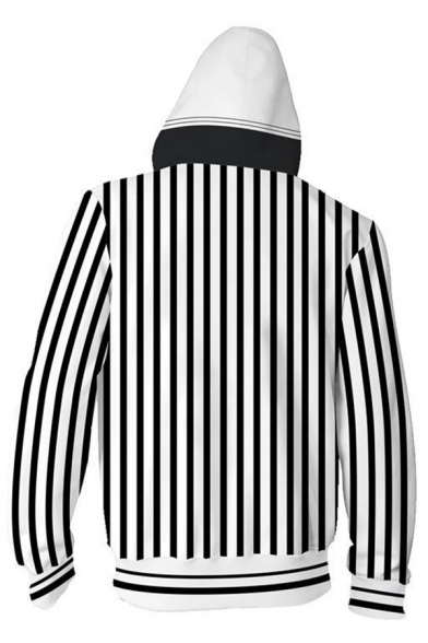 White and Black Vertical Stripe 3D Print Long Sleeve Zip Up Leisure Cosplay Hoodie