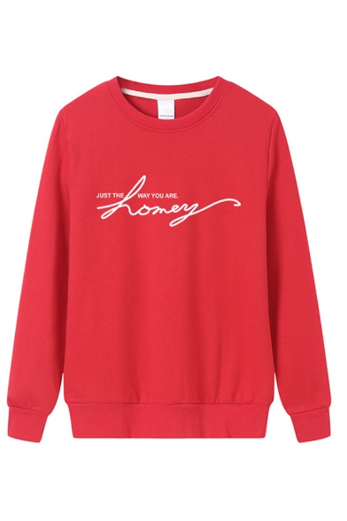 Casual Women's Basic Long Sleeve Crew Neck Letter JUST THE WAY YOU ARE HONEY Print Relaxed Sweatshirt