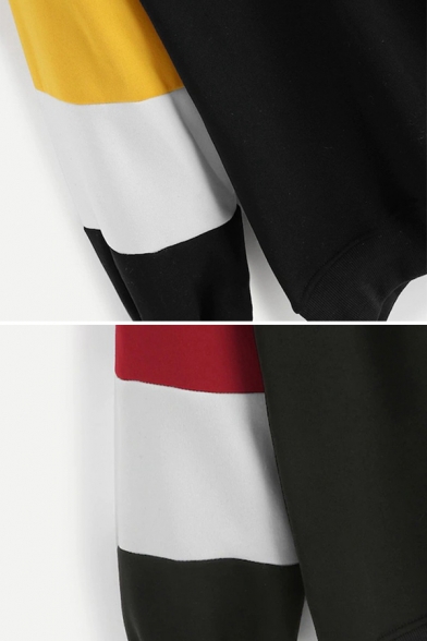 Cool Street Fashion Women's Long Sleeve Drawstring Contrasted Relaxed Fit Pullover Hoodie
