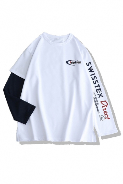 Cool Street Girls Long Sleeve Crew Neck Letter SWISSTEX DIRECT Graphic Contrasted Patched Oversize T-Shirt
