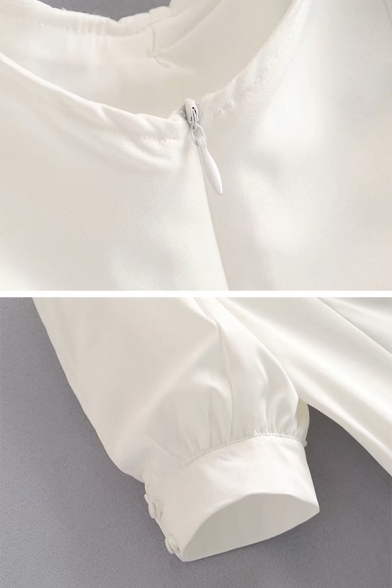 Elegant Pretty White Short Sleeve V-Neck Frog Button Slim Fit Mini A-Line Dress for Girls