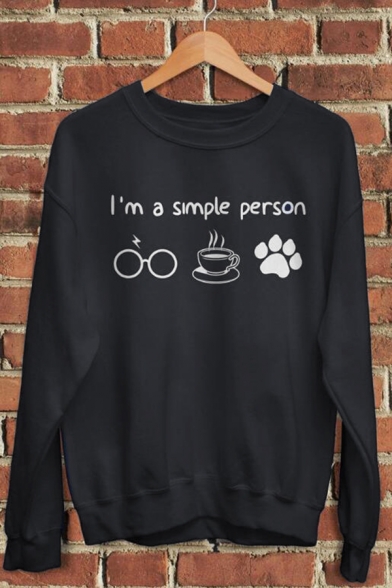 Funny I’M A SIMPLE PERSON Glasses Coffee Claw Print Long Sleeve Crewneck Loose Sweatshirt