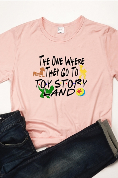 Funny TOY STORY LAND Letter Printed Short Sleeve Graphic T-Shirt