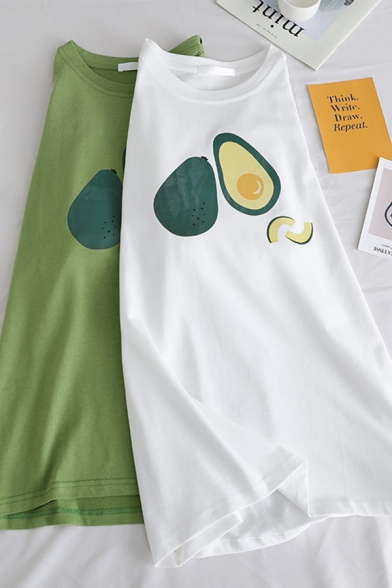 Girls Popular Avocado Pattern Short Sleeve Crewneck Loose Fit Summer T-Shirt