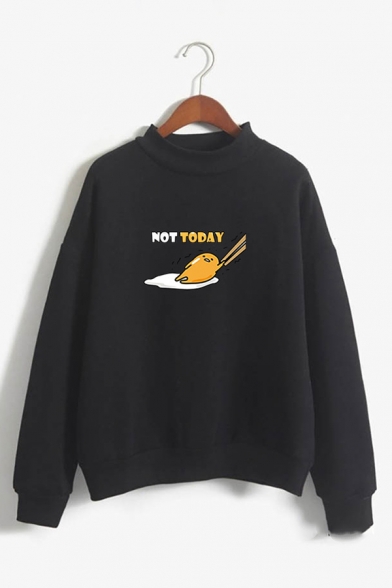 Hot Popular Letter NOT TODAY Cartoon Lazy Egg Chopsticks Print Long Sleeves Casual Sweatshirt